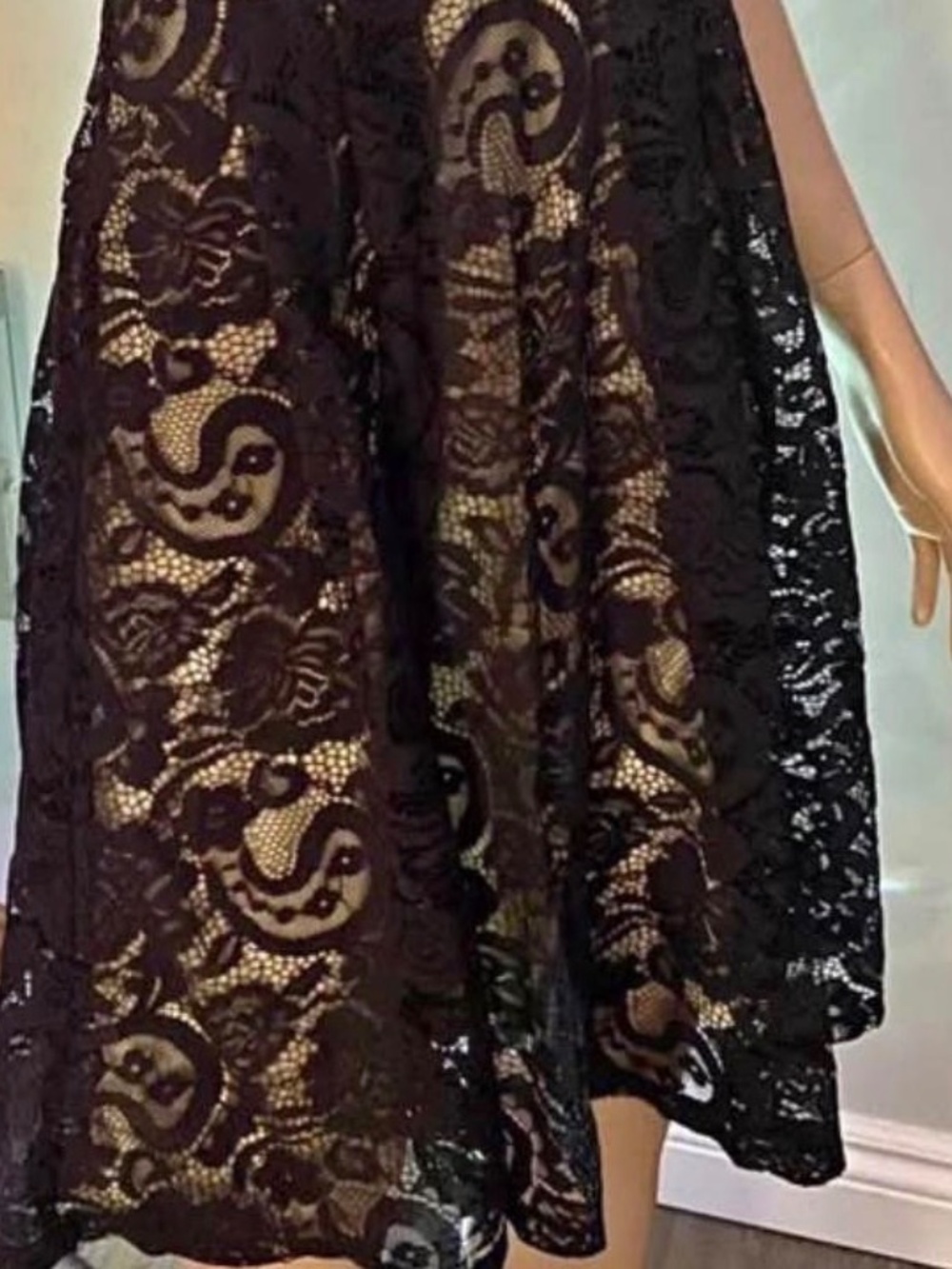 NWT: Ricki’s Sleeveless Nude with Black Lace Overlay A-Line  Dress - Size 2 - Picture 7 of 12
